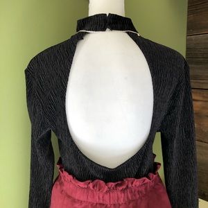 Divided Mock Turtleneck Open Back Top